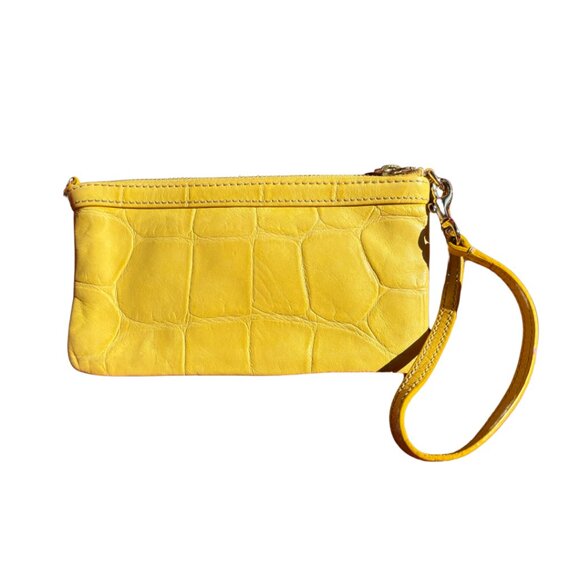 Dooney And Bourke Leather Wristlet, Crocodile Pattern Yellow - Picture 2 of 2